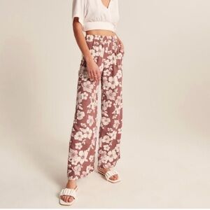 Abercrombie Linen Pull-On Wide Leg Pants in Red Floral size XL